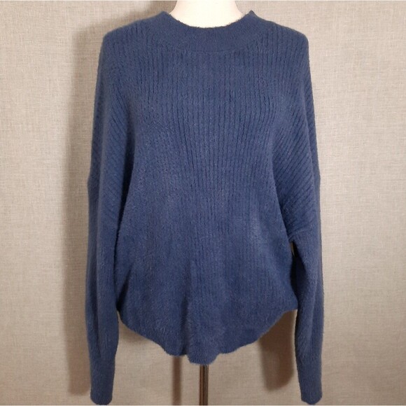 Love Tree Sweaters - Love Tree Eyelash Fuzzy Ribbed Knit Sweater SZ Large Soft Stretch Cozy Slouchy